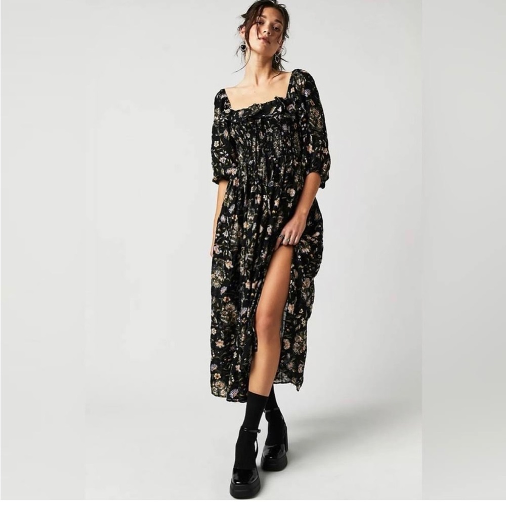 Free people oasis midi dress - black floral
